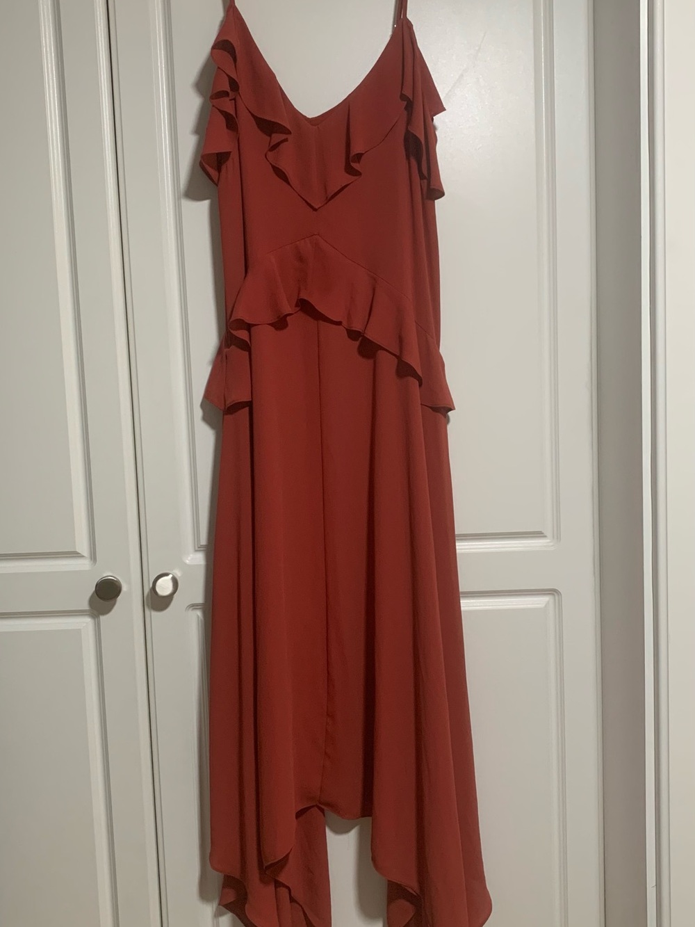 BCBGMaxAzria Rust-Tone Ruffle High-Low Dress